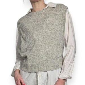 Womens Heather Grey Marl Knit Crewneck Sweater Vest Side Buttons Sleeveless Top